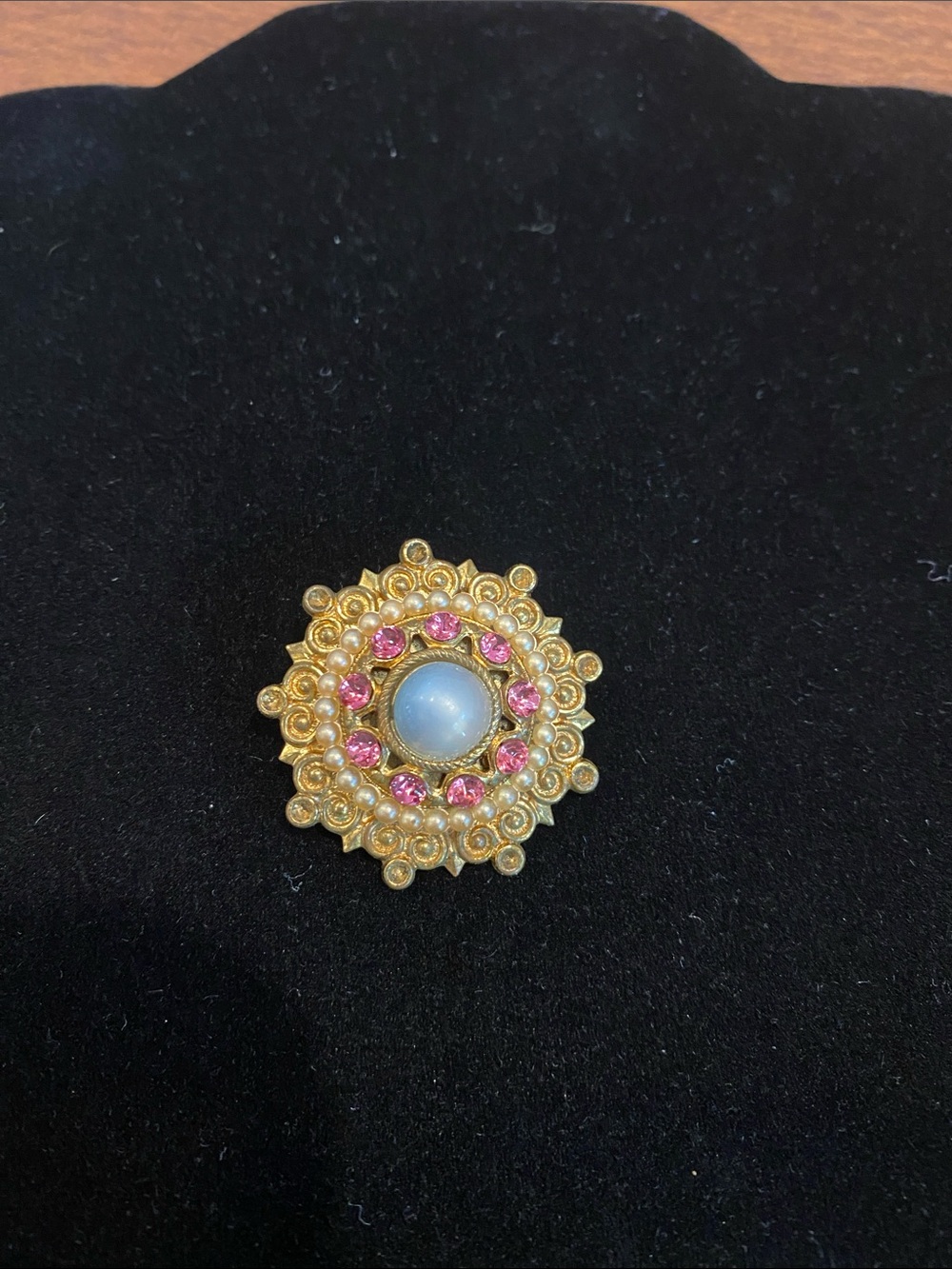Gold-tone Floral Brooch with Pink Accents